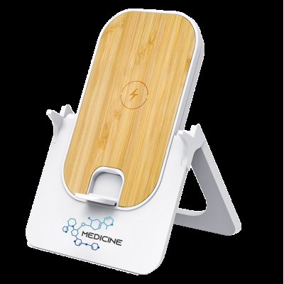 Беспроводное магнитное зарядное устройство Bambooco 15W, белый с бамбуковым